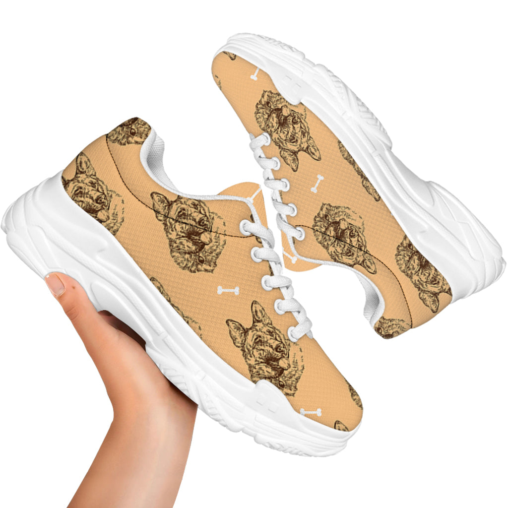 Drawing German Shepherd Pattern Print White Chunky Shoes