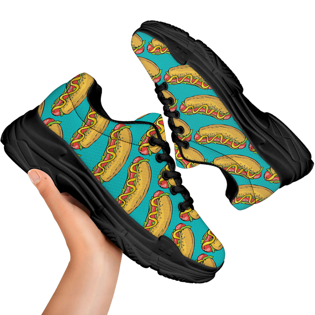 Drawing Hot Dog Pattern Print Black Chunky Shoes