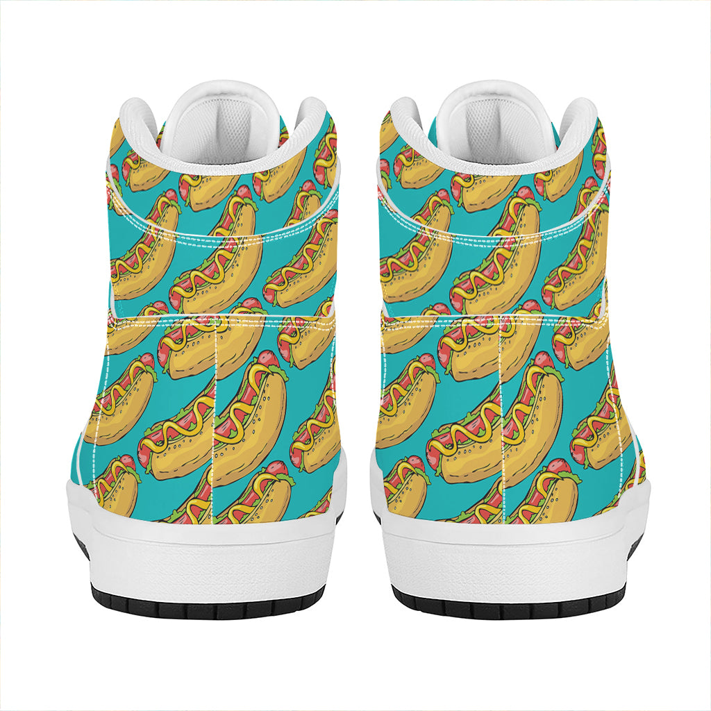 Drawing Hot Dog Pattern Print High Top Leather Sneakers