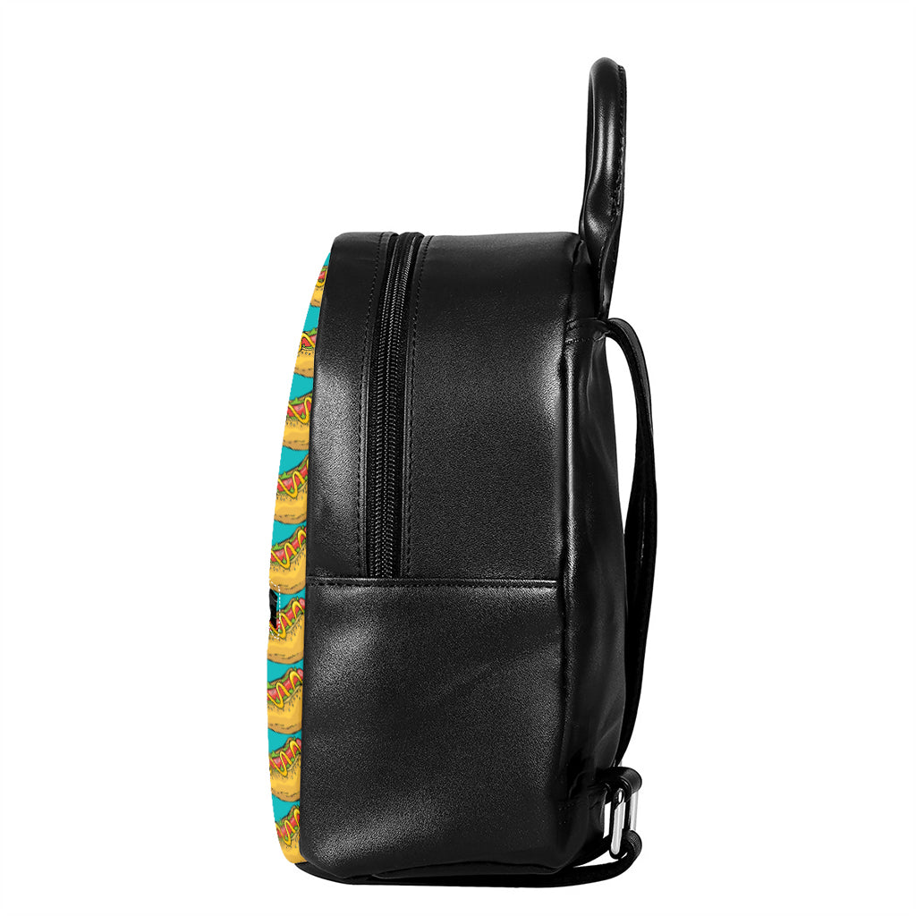 Drawing Hot Dog Pattern Print Leather Backpack