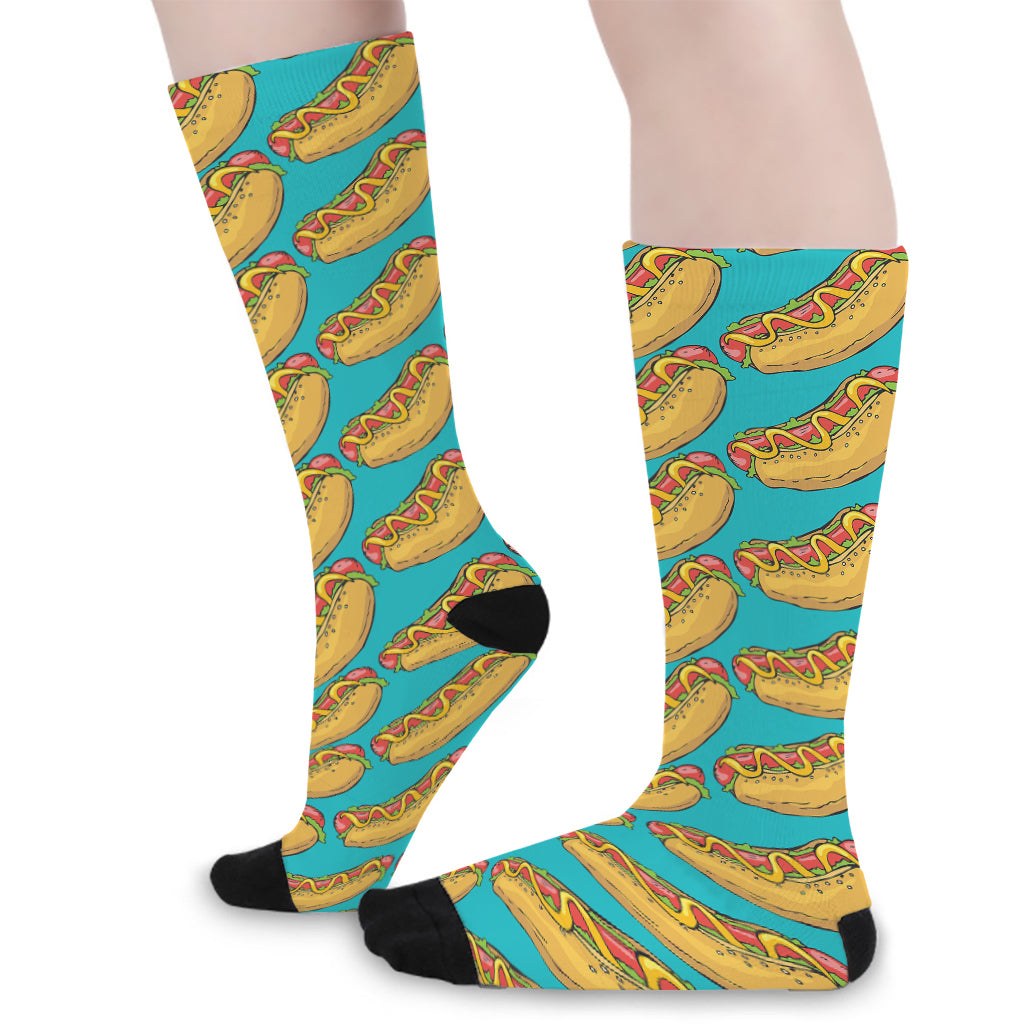 Drawing Hot Dog Pattern Print Long Socks