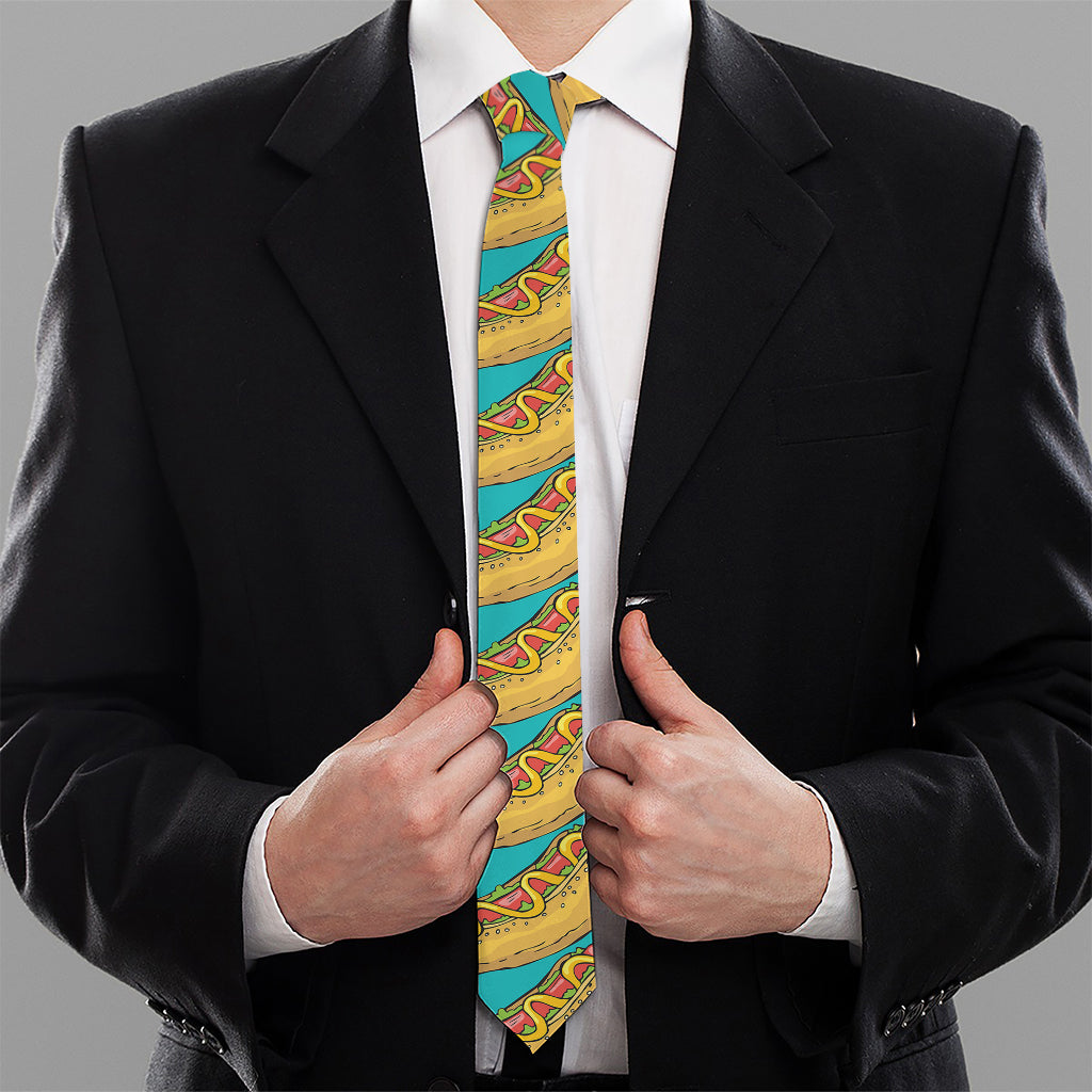 Drawing Hot Dog Pattern Print Necktie