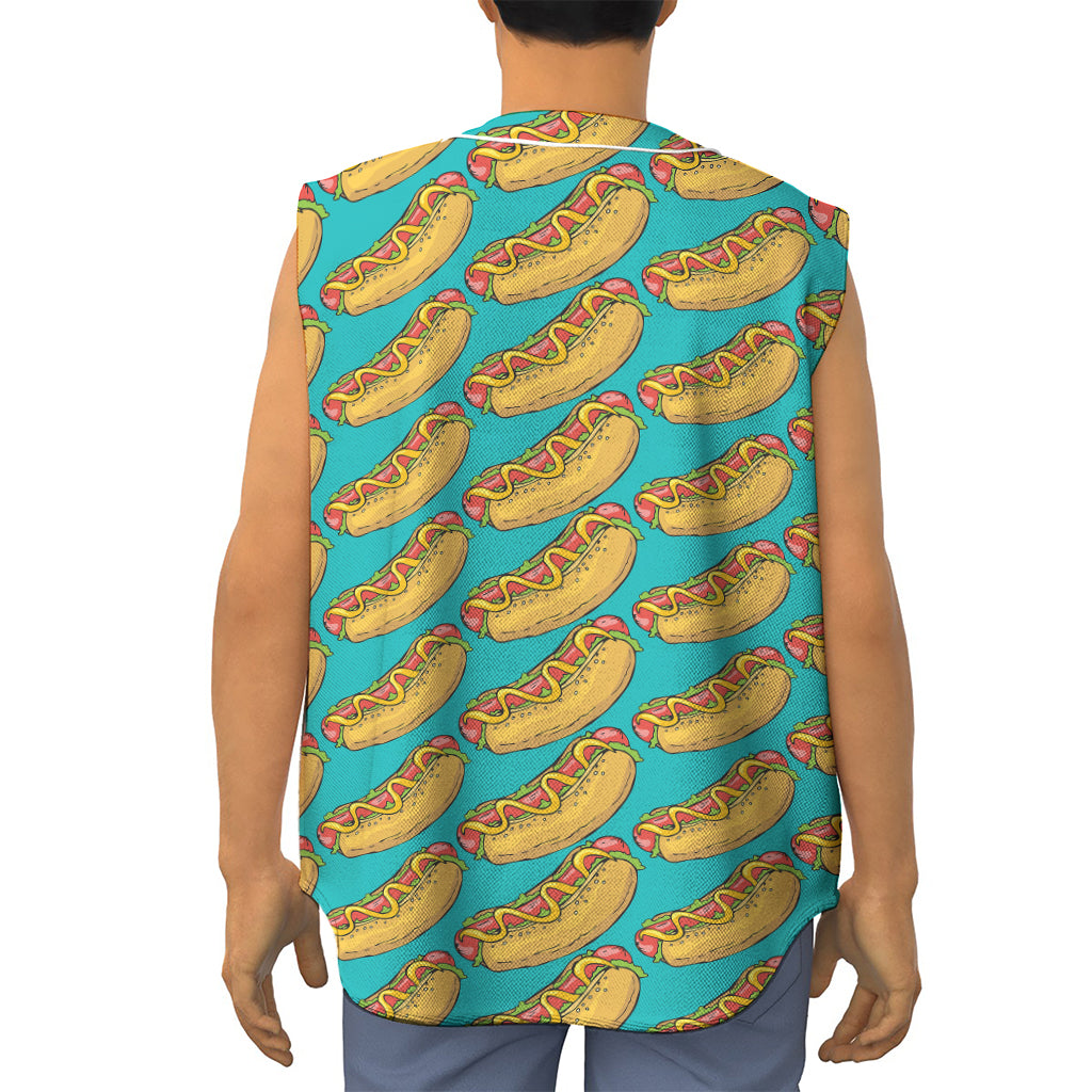 Drawing Hot Dog Pattern Print Sleeveless Baseball Jersey