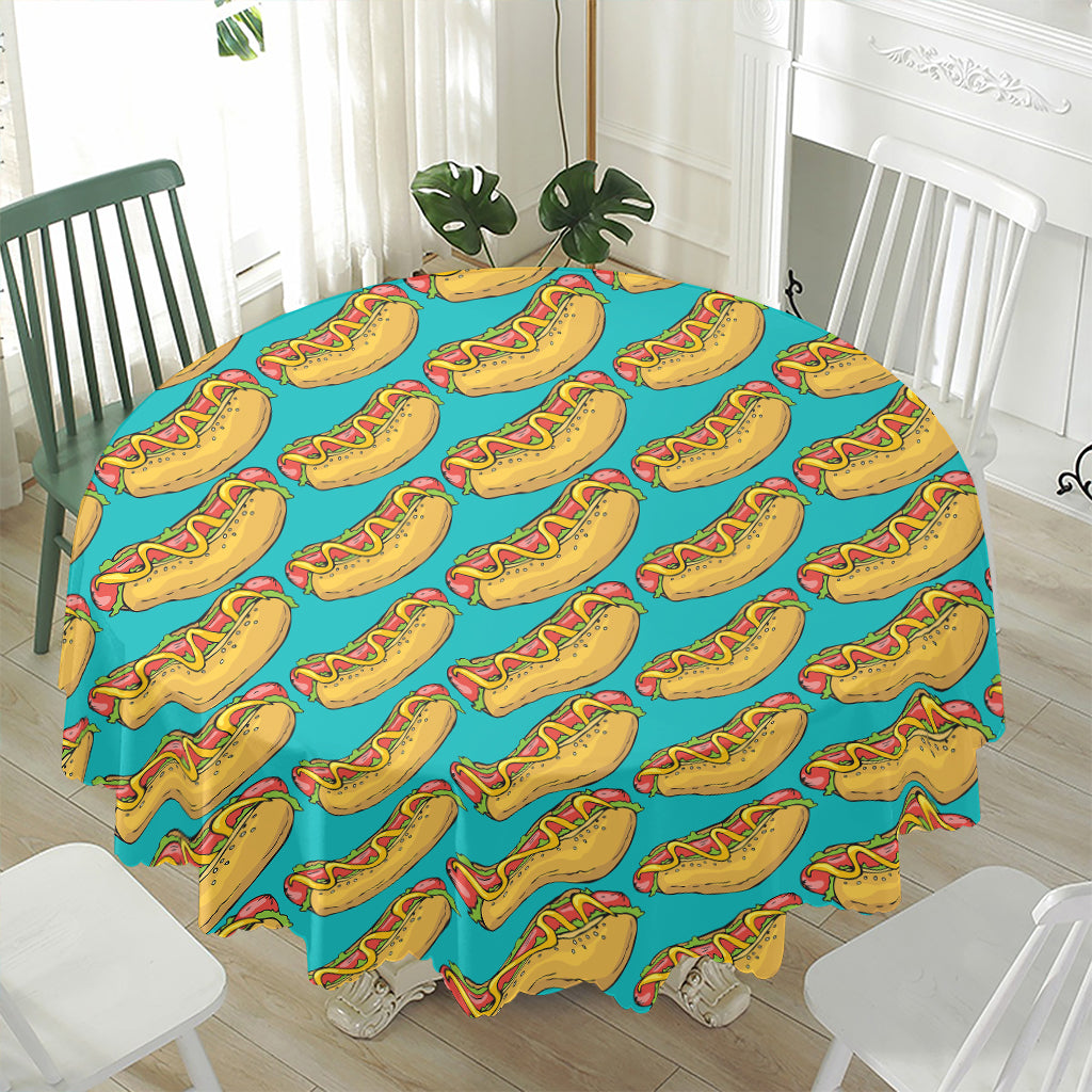 Drawing Hot Dog Pattern Print Waterproof Round Tablecloth