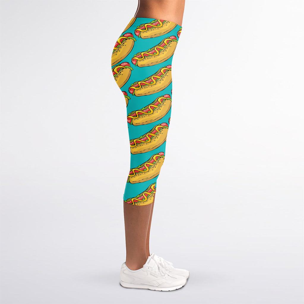 Drawing Hot Dog Pattern Print Women's Capri Leggings