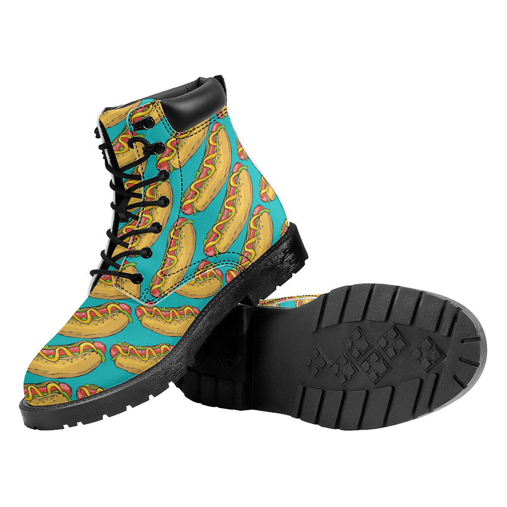 Drawing Hot Dog Pattern Print Work Boots