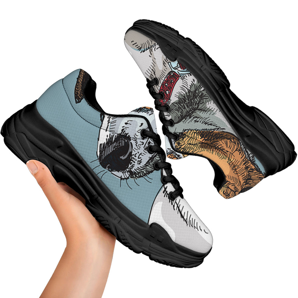 Drawing Jack Russell Terrier Print Black Chunky Shoes
