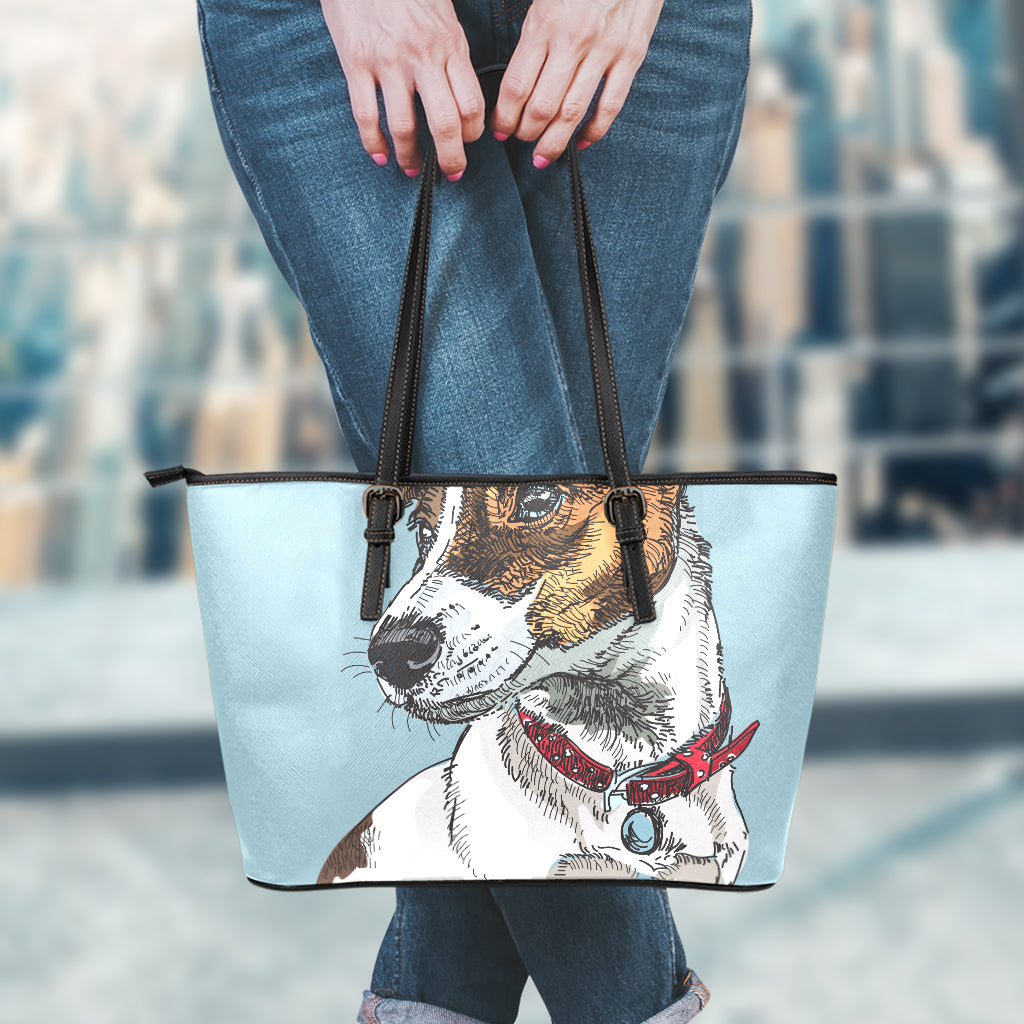 Drawing Jack Russell Terrier Print Leather Tote Bag