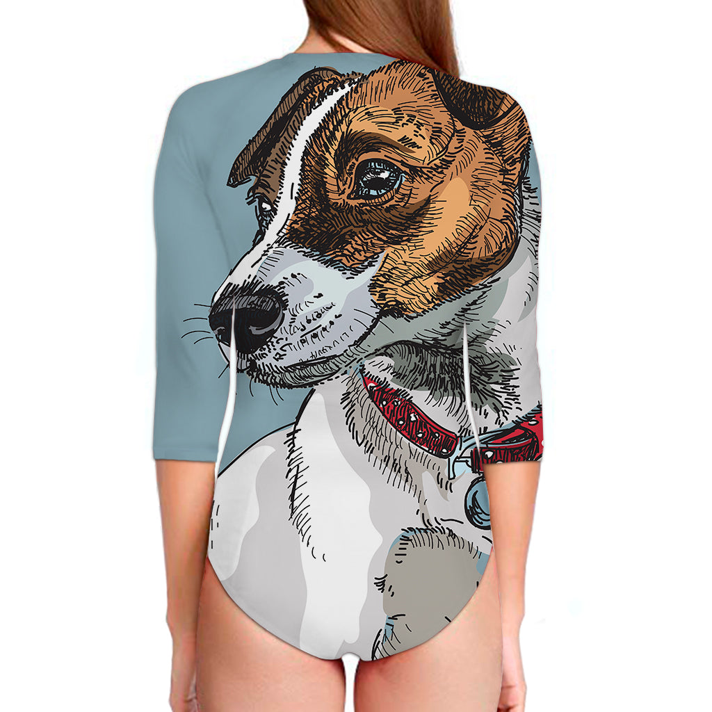 Drawing Jack Russell Terrier Print Long Sleeve Swimsuit
