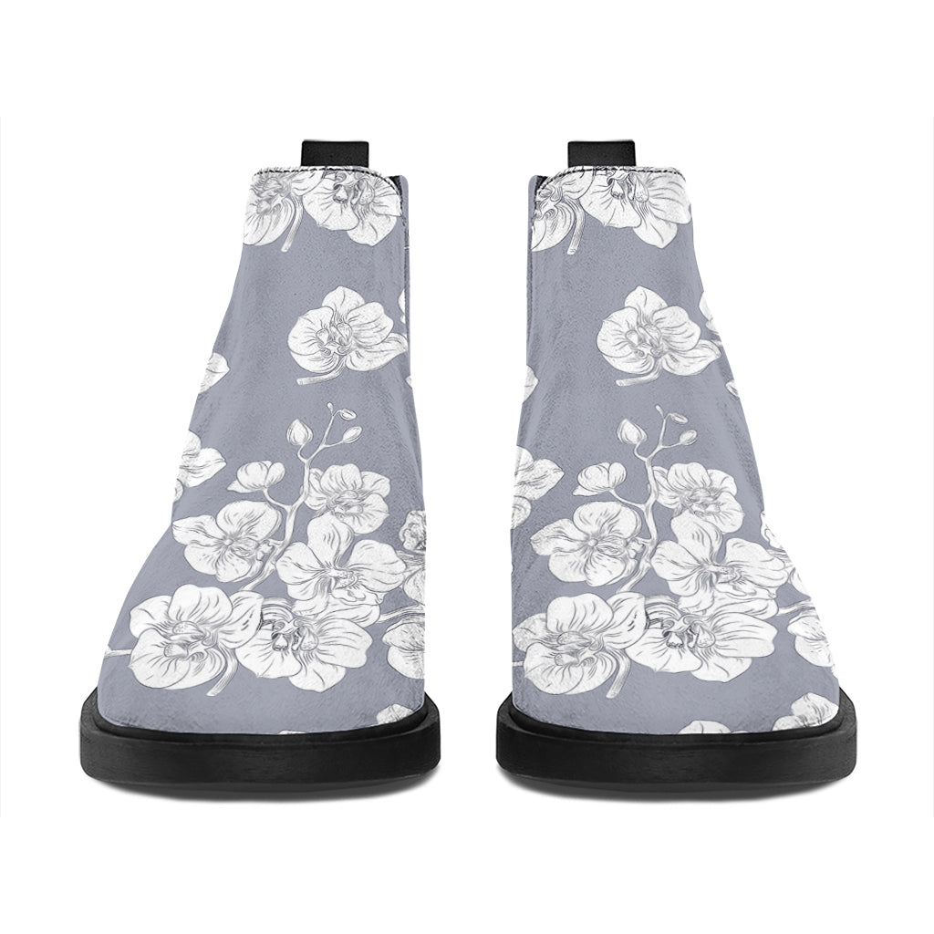 Drawing Orchid Pattern Print Flat Ankle Boots