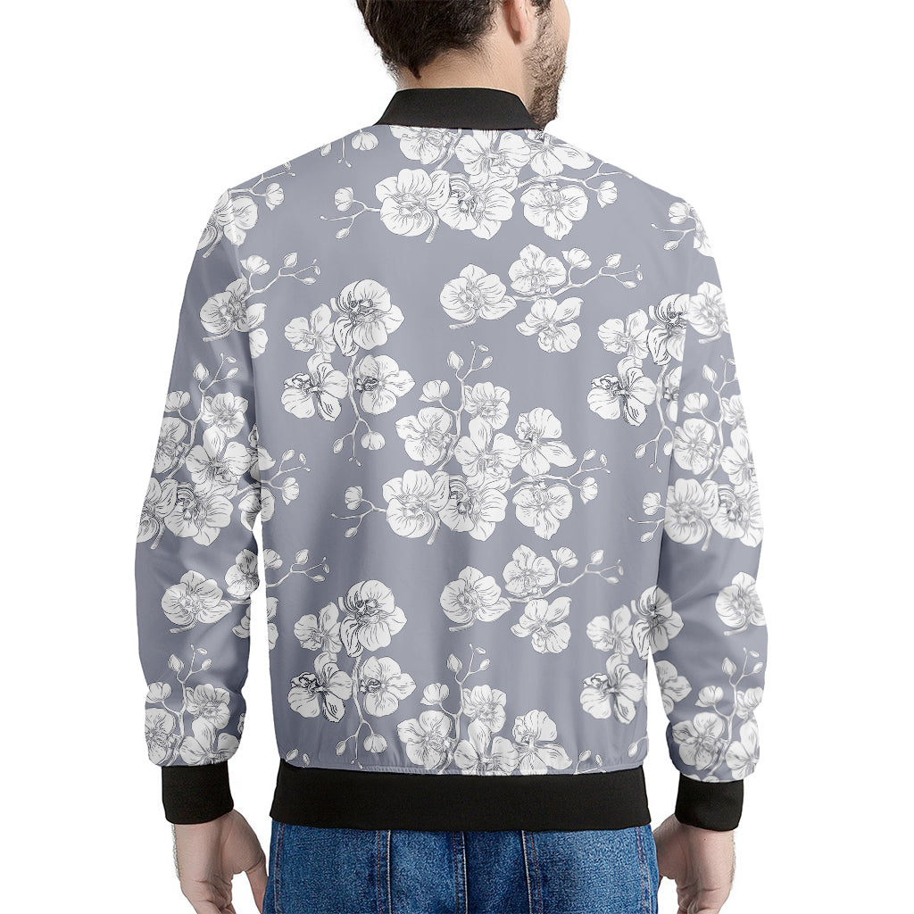 Drawing Orchid Pattern Print Men's Bomber Jacket