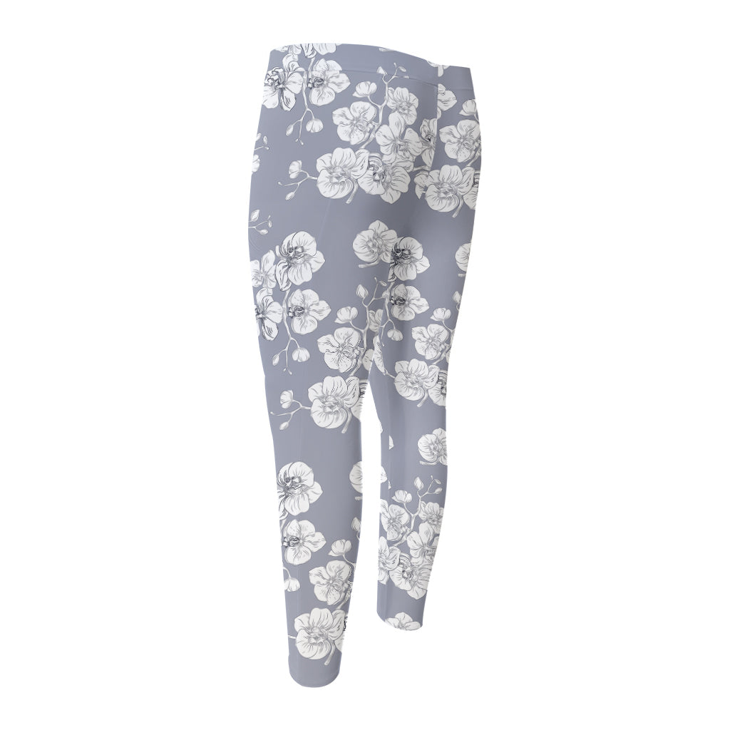Drawing Orchid Pattern Print Men's Compression Pants