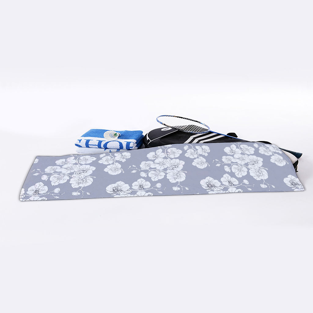 Drawing Orchid Pattern Print Sports Towel