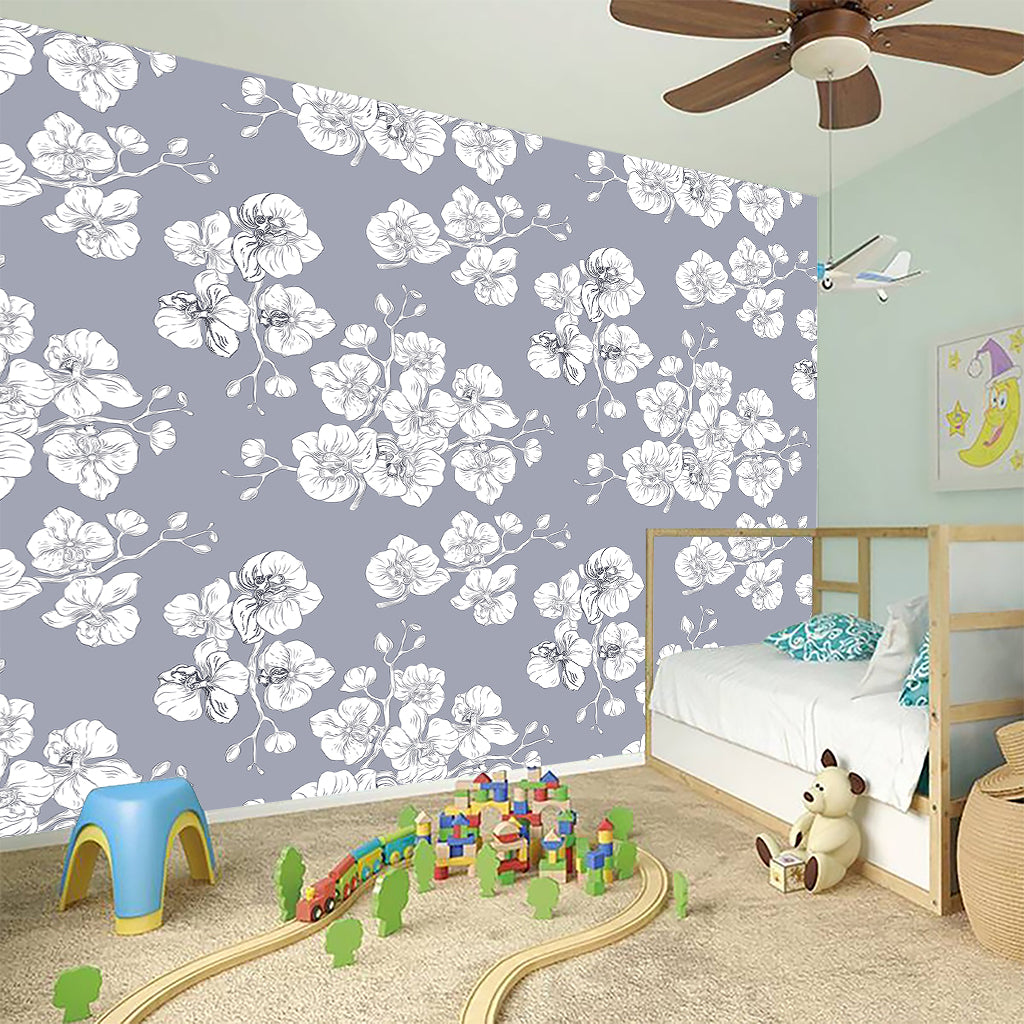 Drawing Orchid Pattern Print Wall Sticker