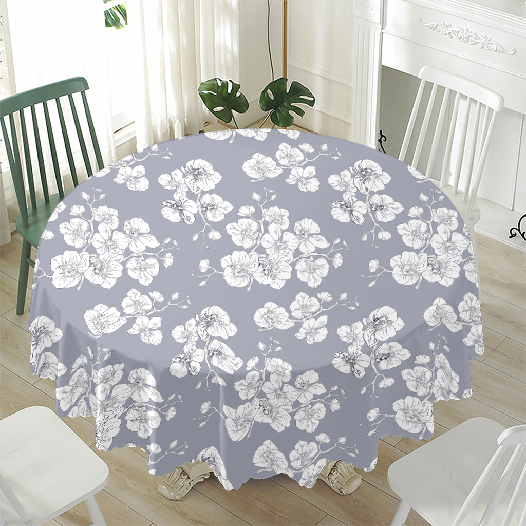 Drawing Orchid Pattern Print Waterproof Round Tablecloth