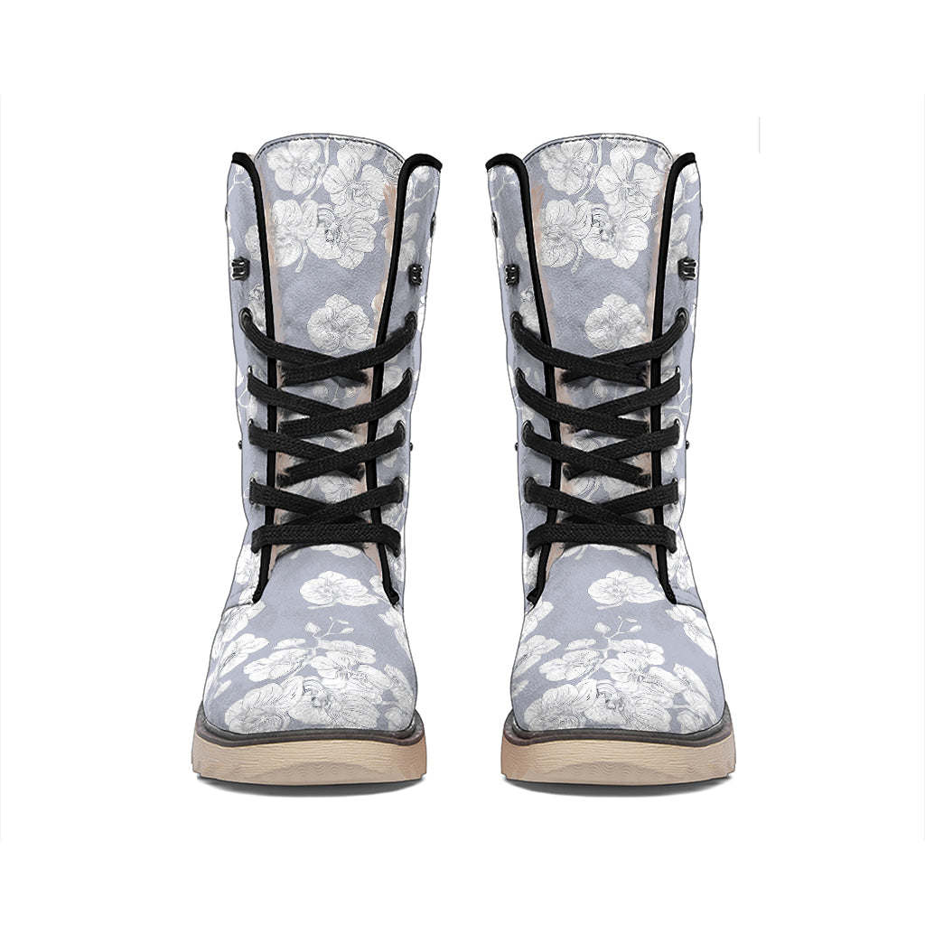 Drawing Orchid Pattern Print Winter Boots
