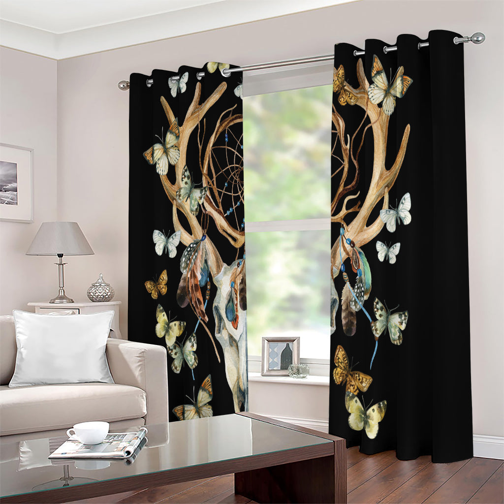 Dreamcatcher Deer Skull Print Extra Wide Grommet Curtains