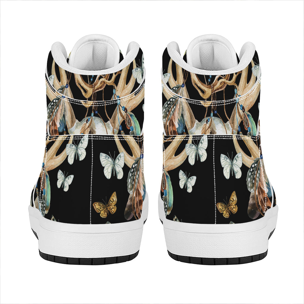 Dreamcatcher Deer Skull Print High Top Leather Sneakers