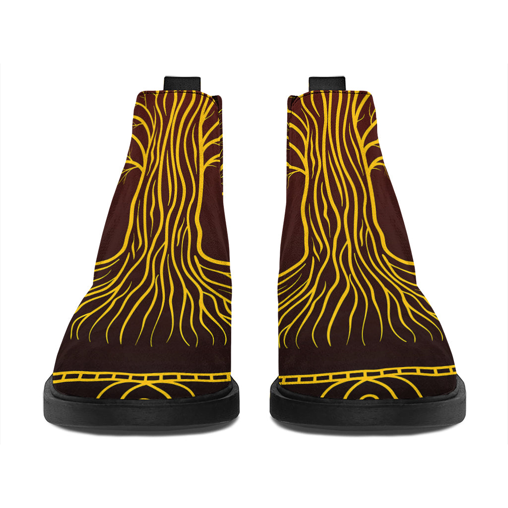 Druidic Yggdrasil Tree Print Flat Ankle Boots
