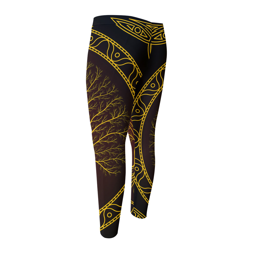 Druidic Yggdrasil Tree Print Men's Compression Pants