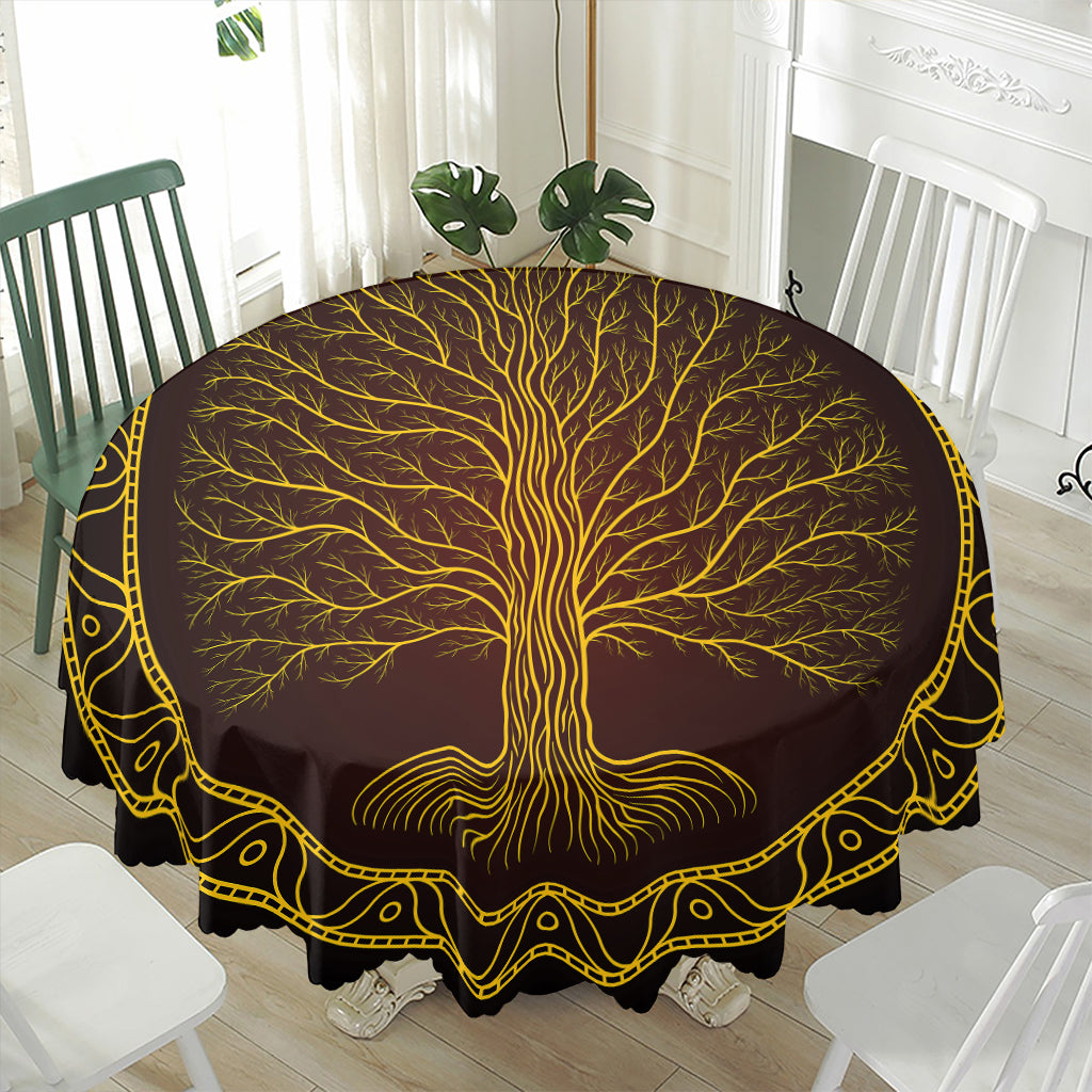 Druidic Yggdrasil Tree Print Waterproof Round Tablecloth