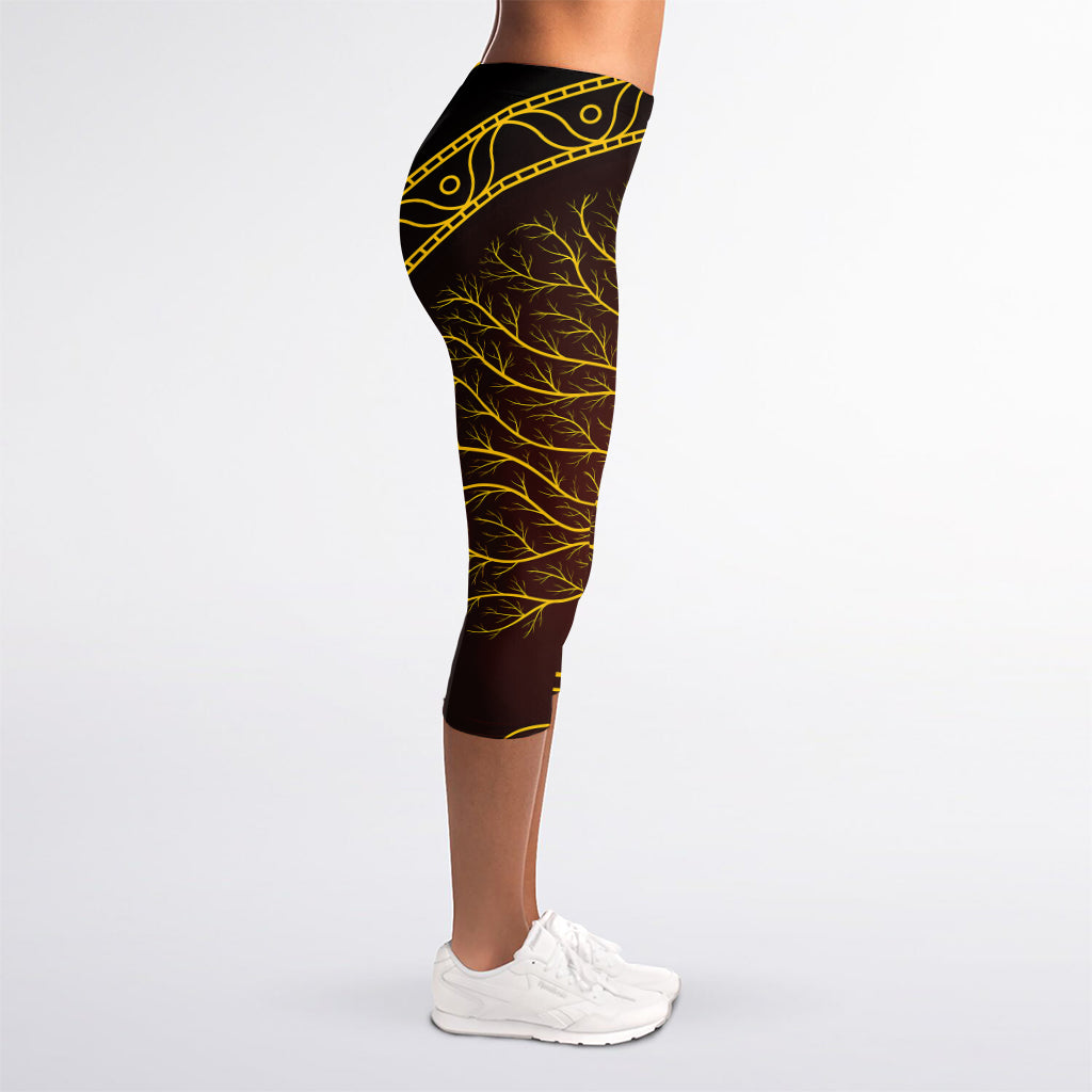 Druidic Yggdrasil Tree Print Women's Capri Leggings