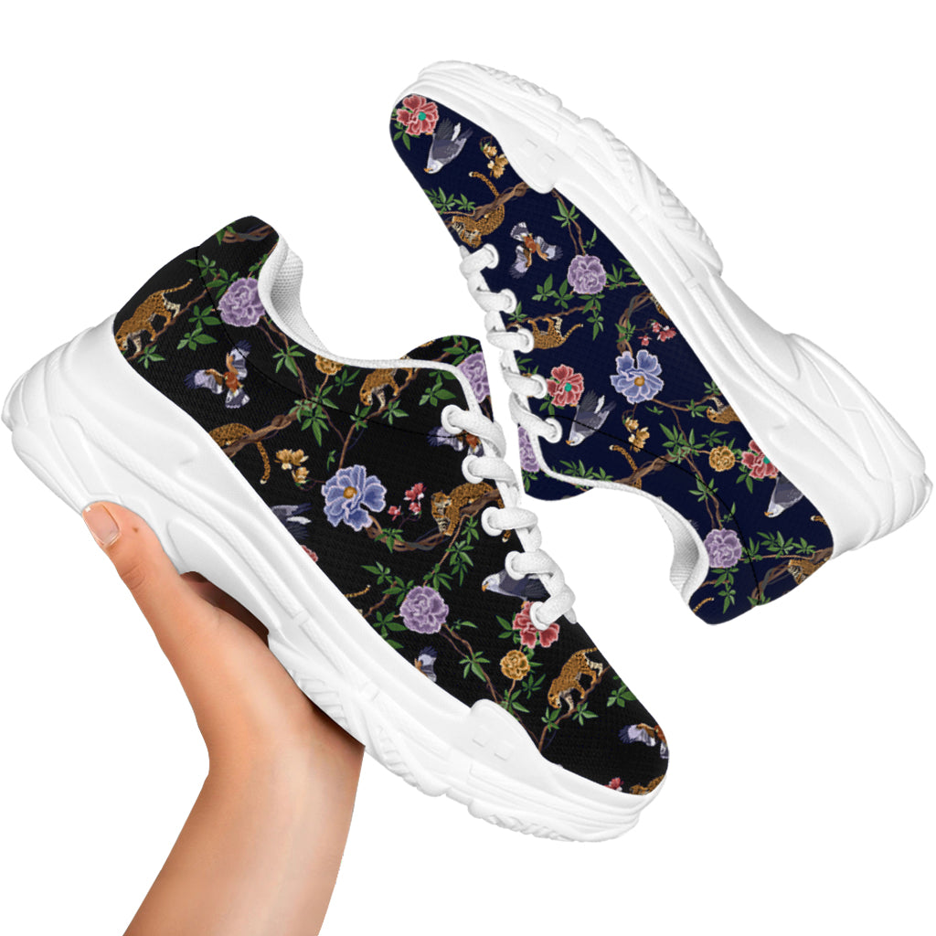 Eagle And Jaguar Pattern Print White Chunky Shoes