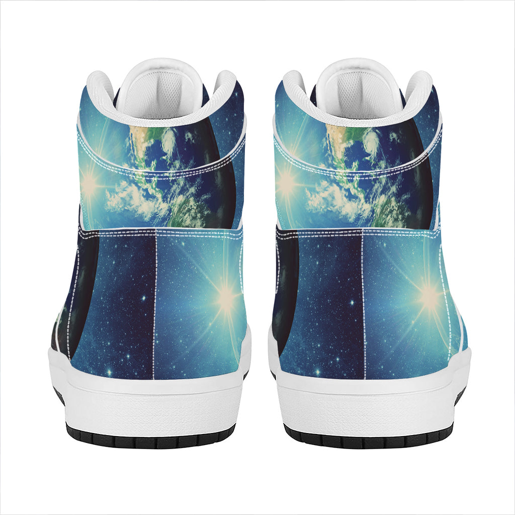Earth And Space Print High Top Leather Sneakers