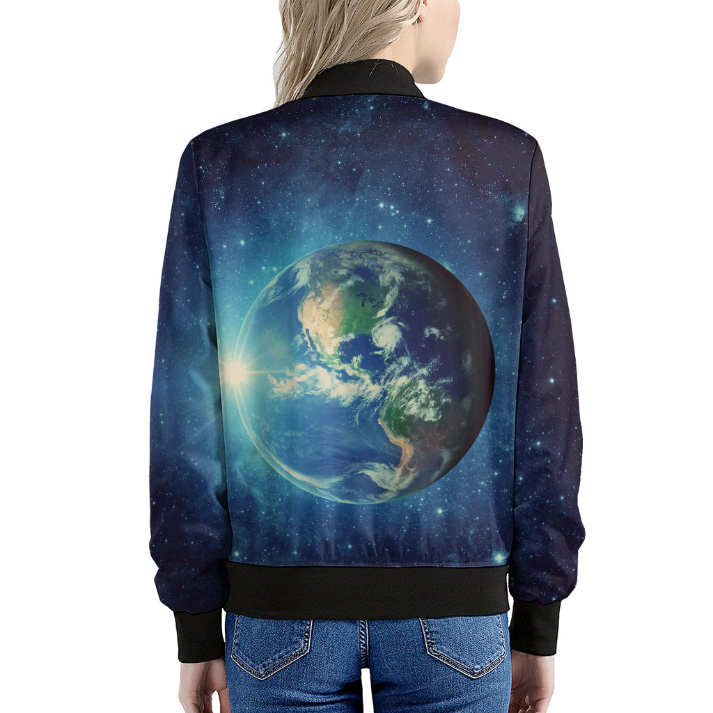Earth And Space Print Women's Bomber Jacket