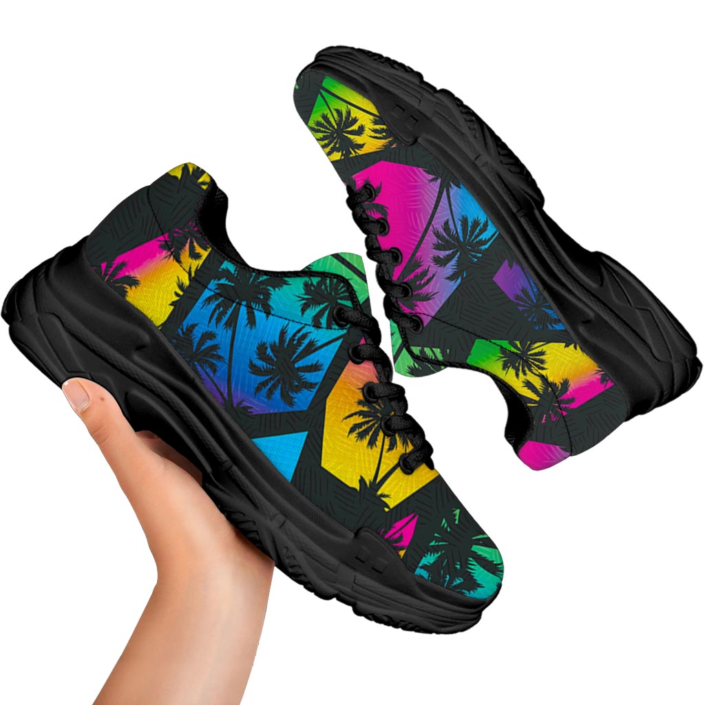 EDM Beach Palm Tree Pattern Print Black Chunky Shoes