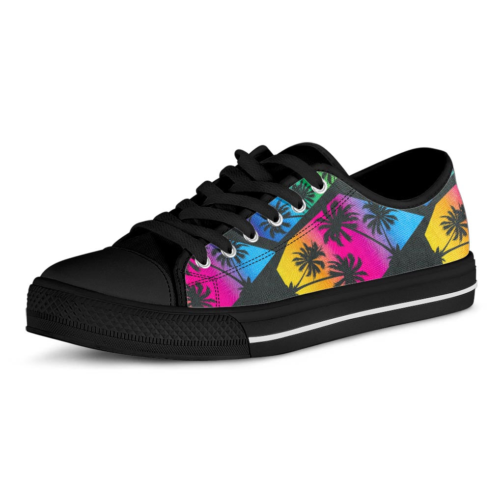 EDM Beach Palm Tree Pattern Print Black Low Top Sneakers