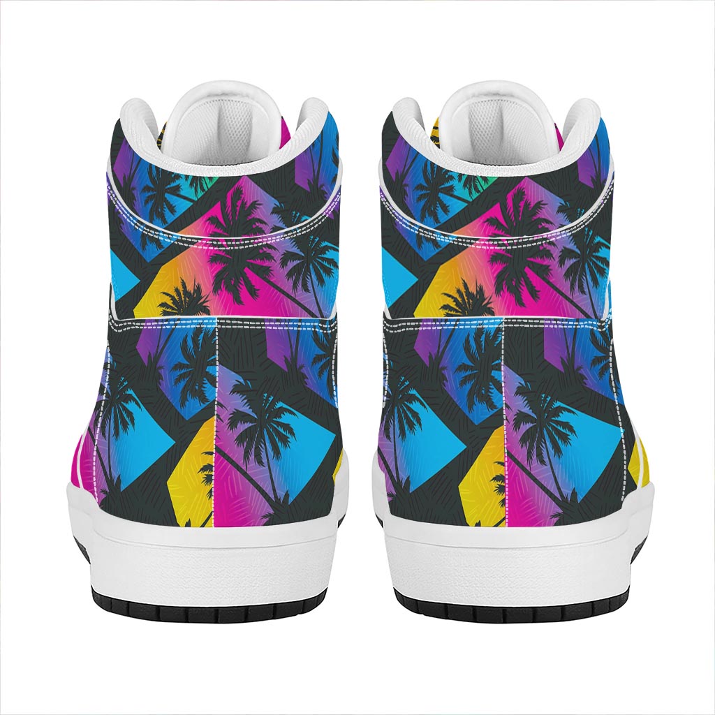 EDM Beach Palm Tree Pattern Print High Top Leather Sneakers