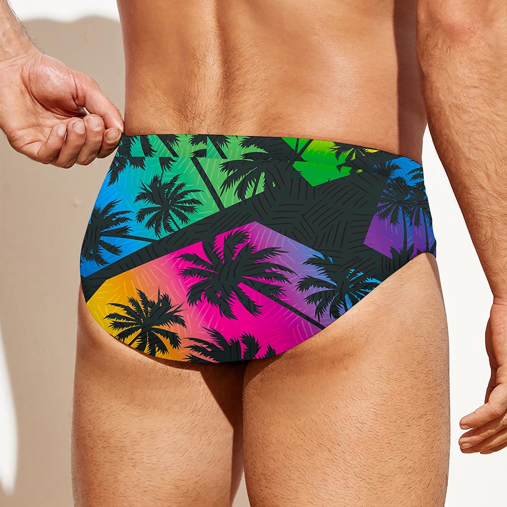 EDM Beach Palm Tree Pattern Print Men's Swim Briefs