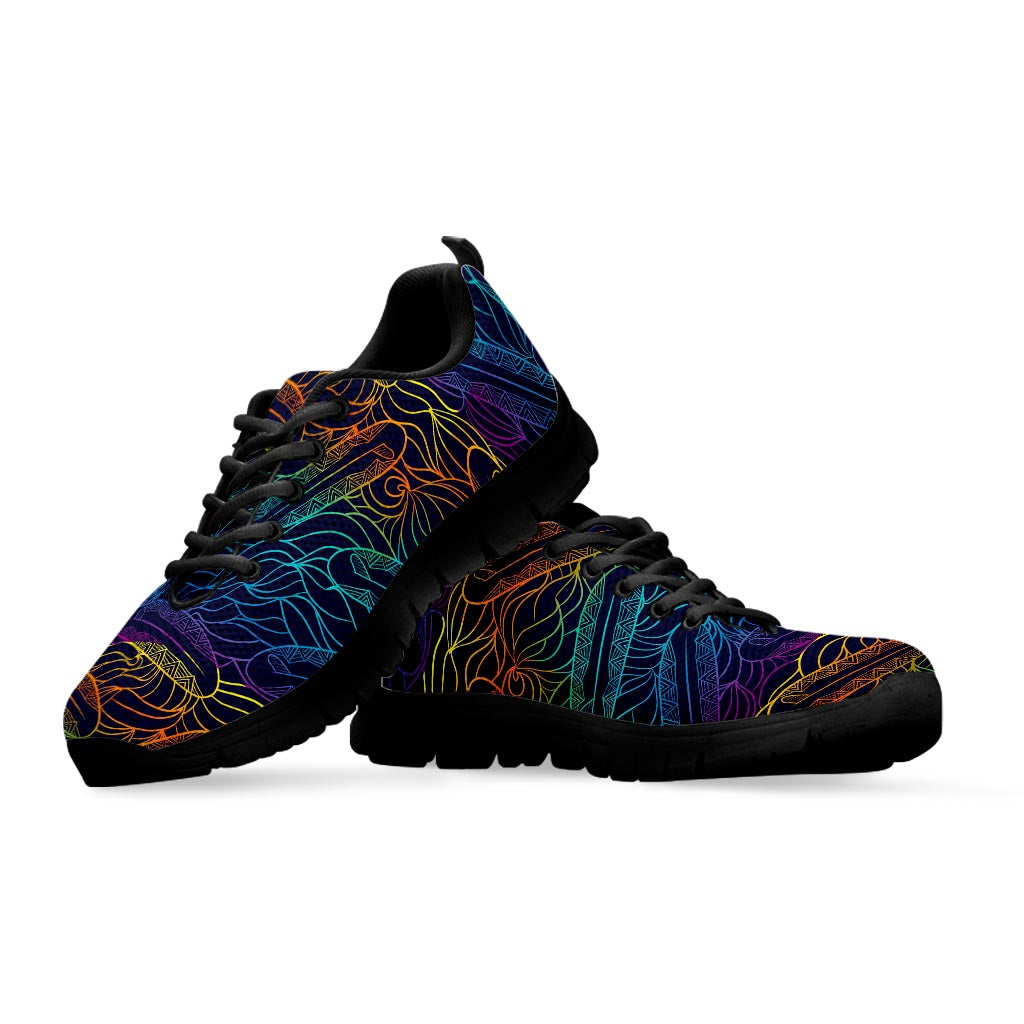 EDM Surfing Wave Pattern Print Black Running Shoes