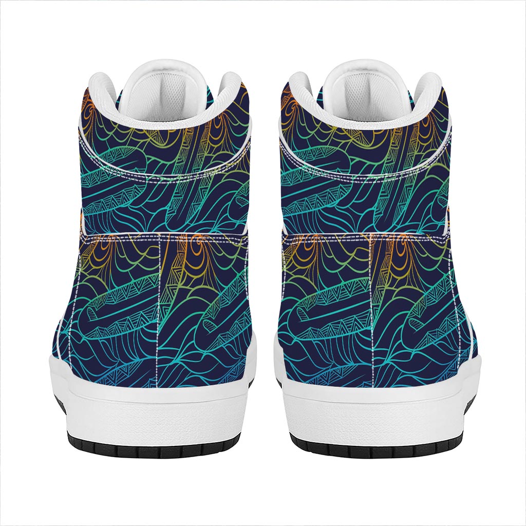 EDM Surfing Wave Pattern Print High Top Leather Sneakers