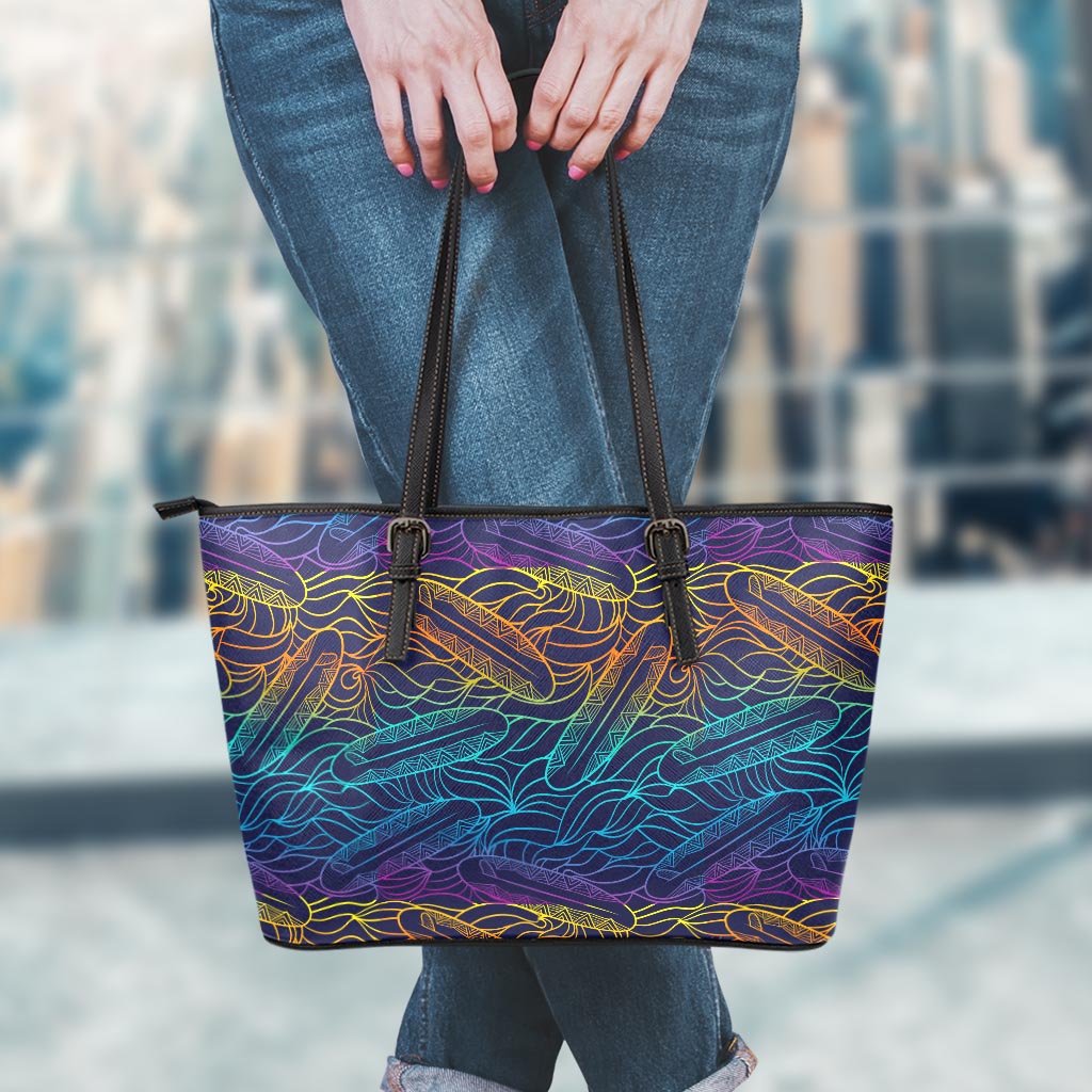 EDM Surfing Wave Pattern Print Leather Tote Bag