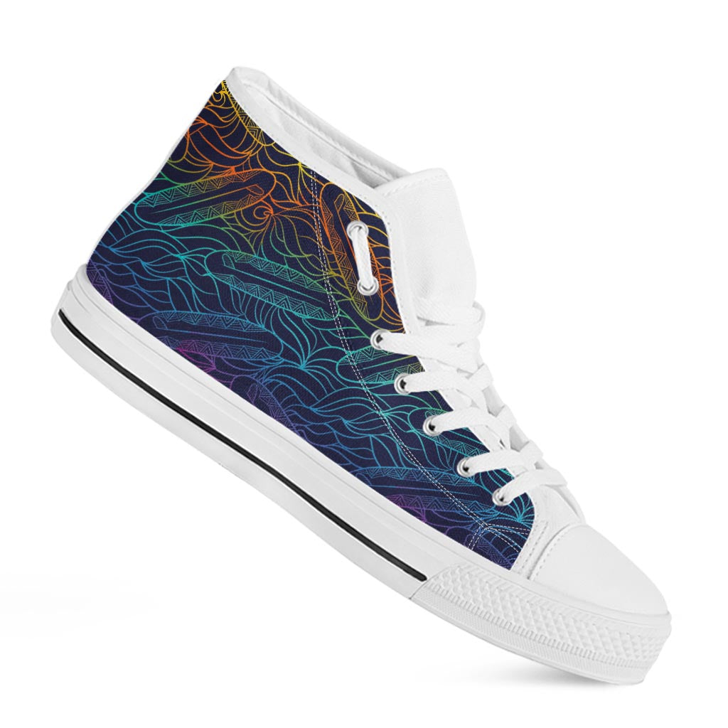 EDM Surfing Wave Pattern Print White High Top Sneakers