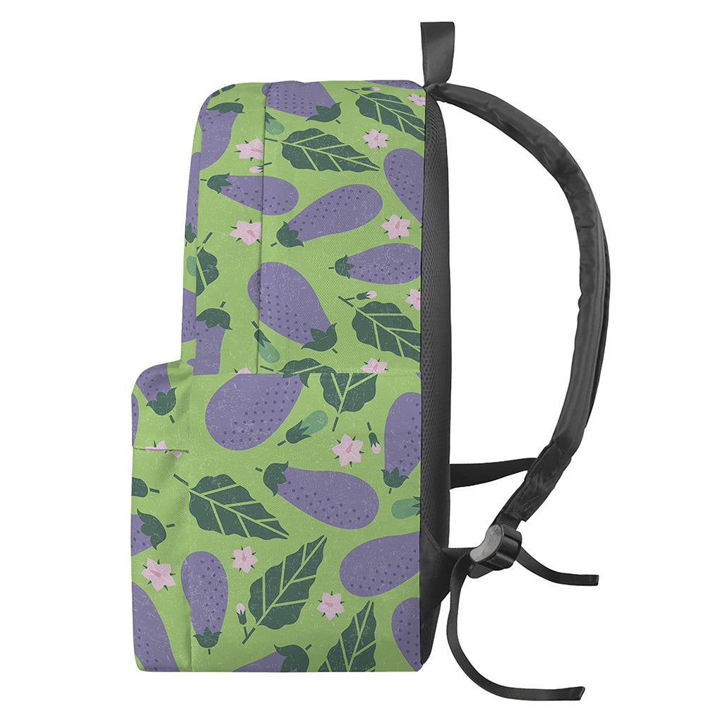 Eggplant With Leaves And Flowers Print Backpack