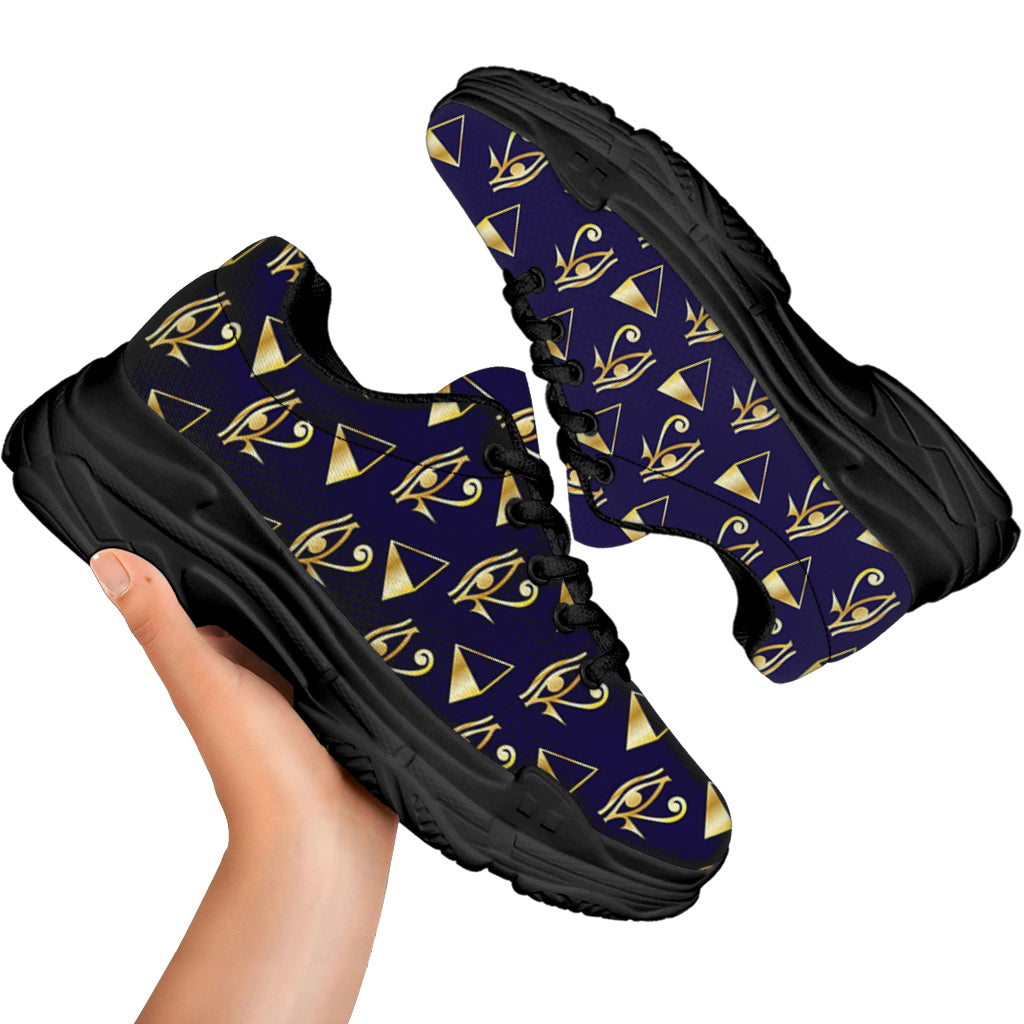 Egypt Eye Of Horus Pattern Print Black Chunky Shoes