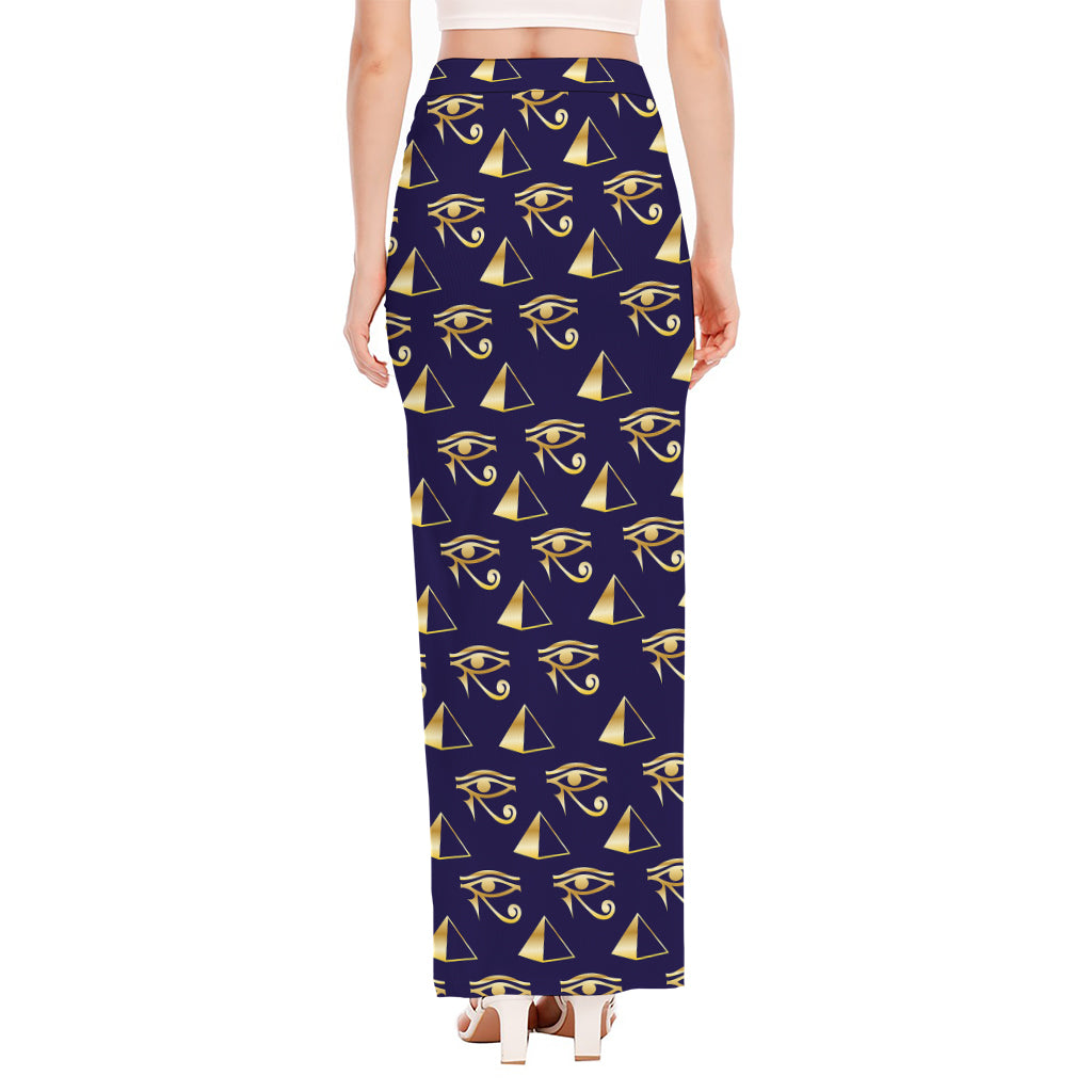 Egypt Eye Of Horus Pattern Print High Slit Maxi Skirt