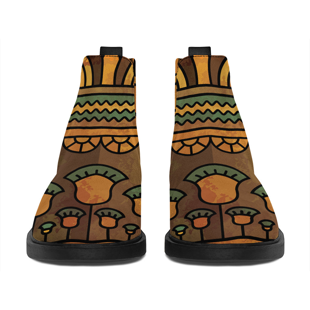 Egyptian Ethnic Pattern Print Flat Ankle Boots