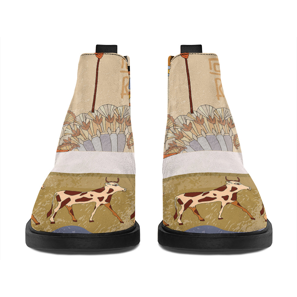 Egyptian Gods And Pharaohs Print Flat Ankle Boots