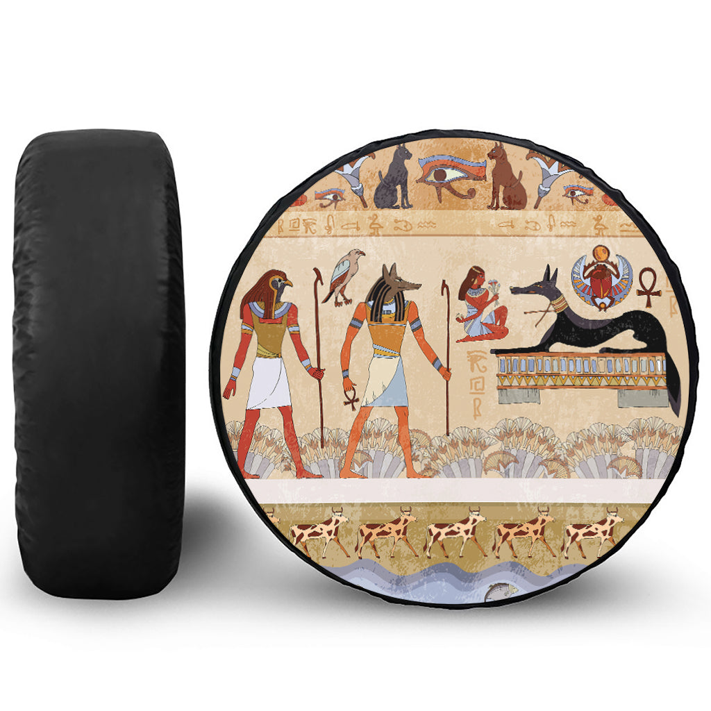 Egyptian Gods And Pharaohs Print Leather Spare Tire Cover