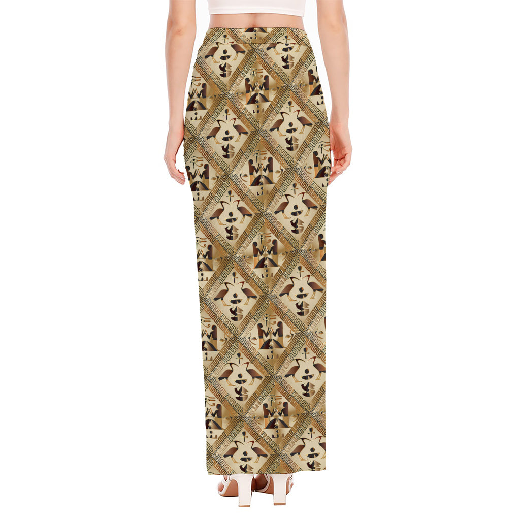 Egyptian Hieroglyphs Pattern Print High Slit Maxi Skirt