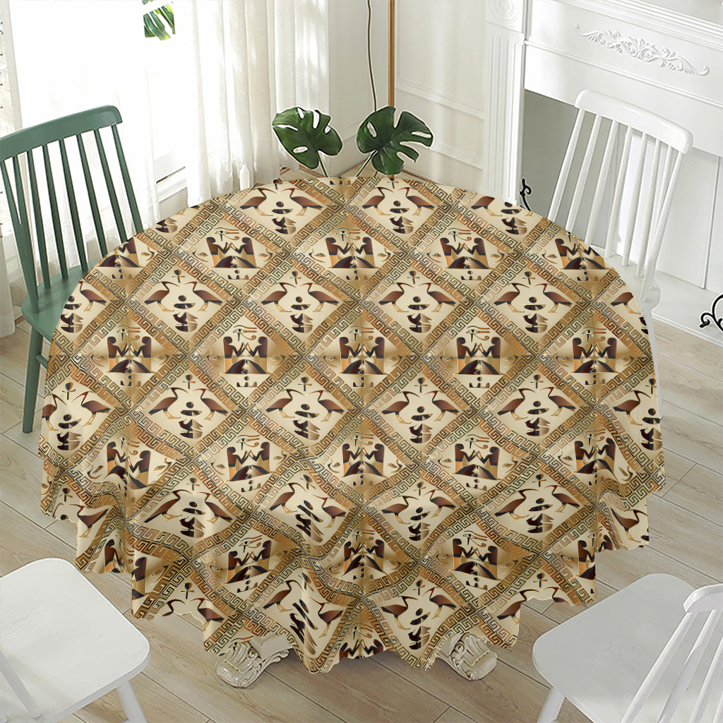 Egyptian Hieroglyphs Pattern Print Waterproof Round Tablecloth