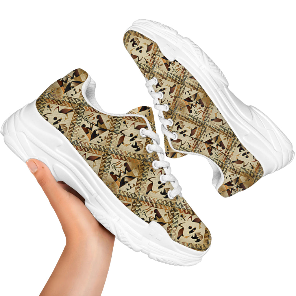 Egyptian Hieroglyphs Pattern Print White Chunky Shoes