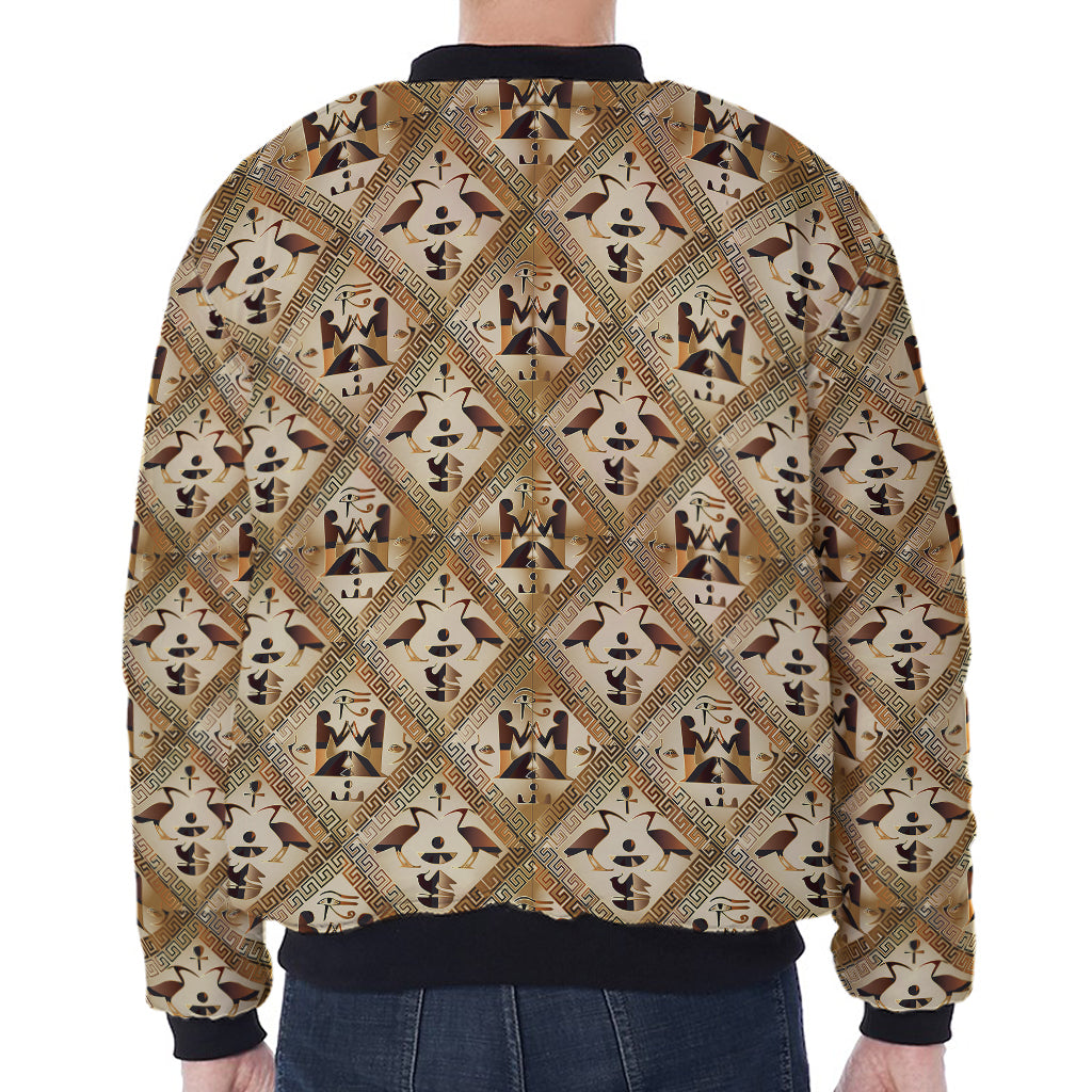 Egyptian Hieroglyphs Pattern Print Zip Sleeve Bomber Jacket