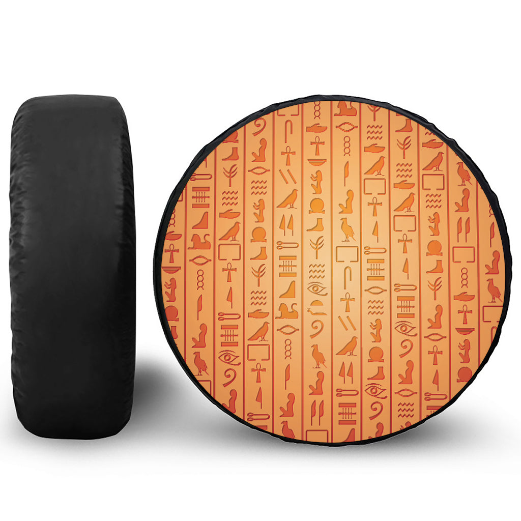 Egyptian Hieroglyphs Symbol Print Leather Spare Tire Cover