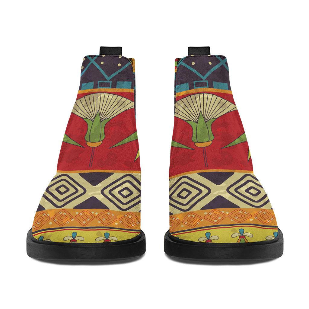 Egyptian Tribal Pattern Print Flat Ankle Boots