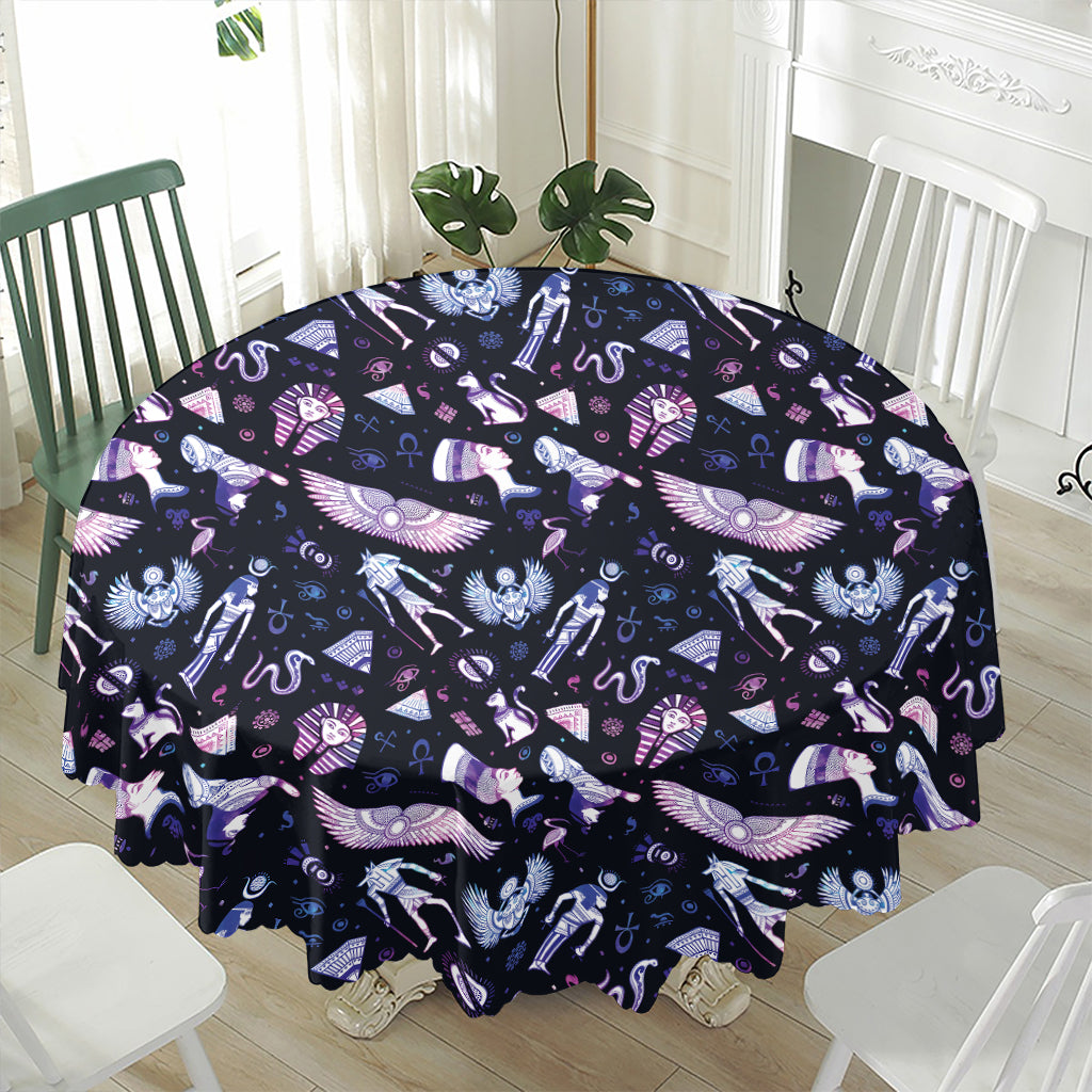 Egyptian Tribal Symbols Print Waterproof Round Tablecloth